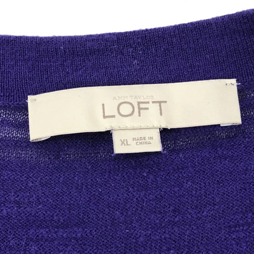 Ann Taylor LOFT Long Sleeve Purple Striped Cardigan Sweater Size XL